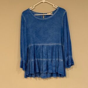Jane and Delancey Blue Ruffle Hem Blouse